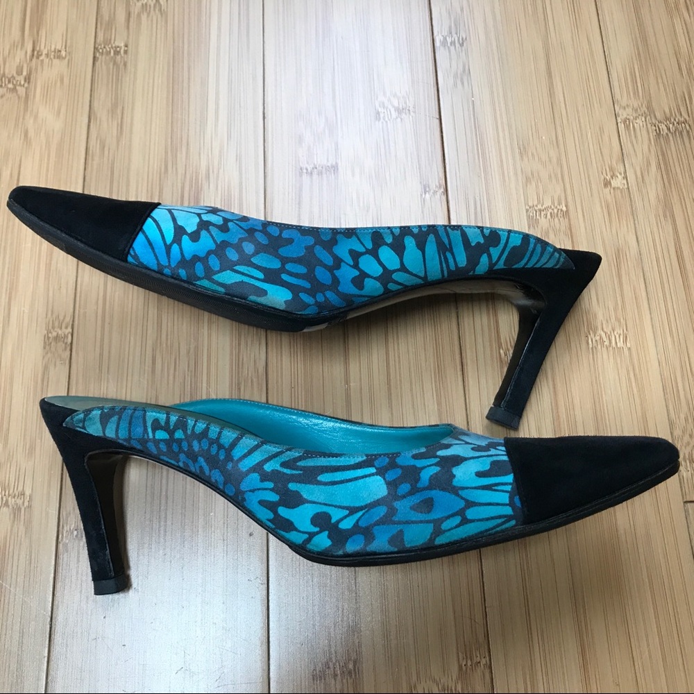 Salvatore Ferragamo Suede Leather Mules Sandals Blue Black Size 7M 🦋 - Picture 8 of 9